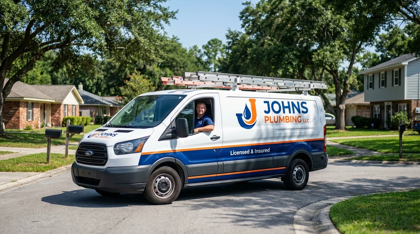 Johns Plumbing LLC service van in Sunderland, MA
