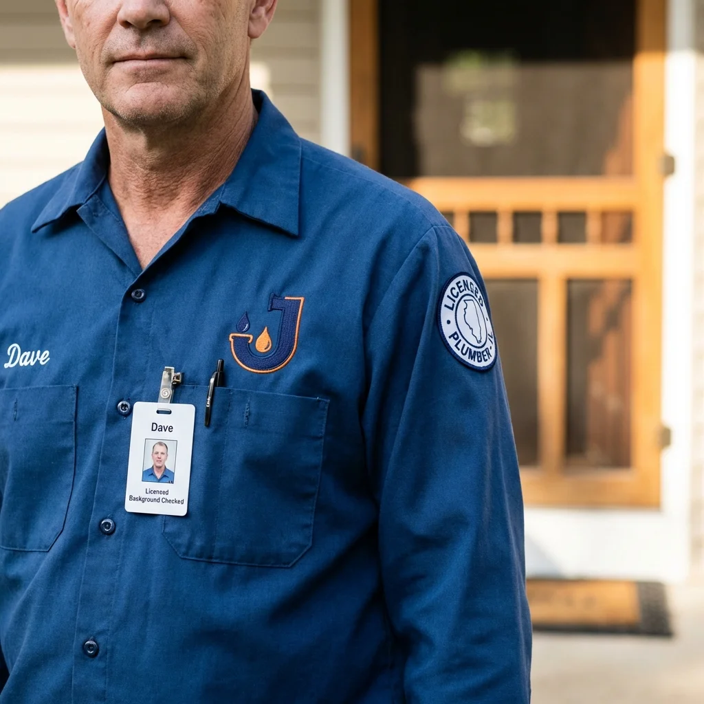 Licensed plumber showing ID badge in Sunderland, MA