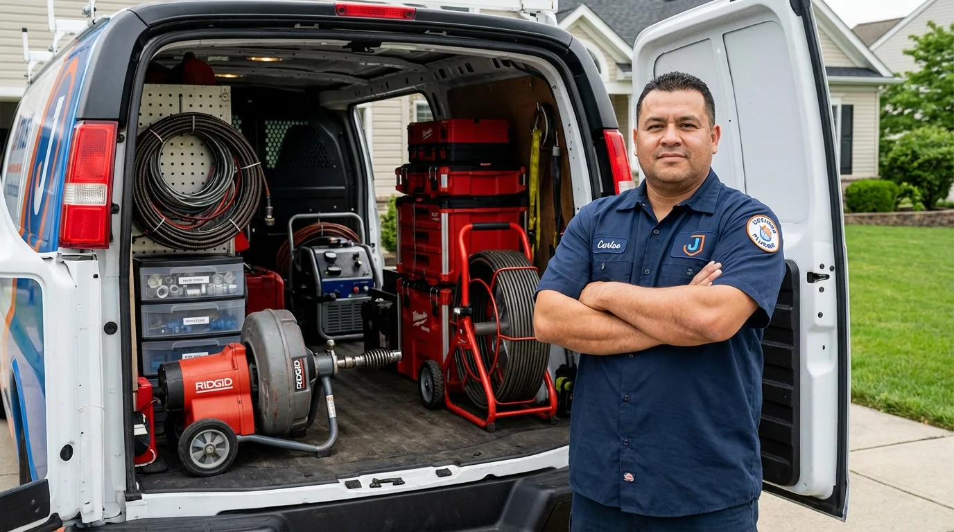 Professional drain cleaning equipment and Johns Plumbing LLC plumber in Sunderland