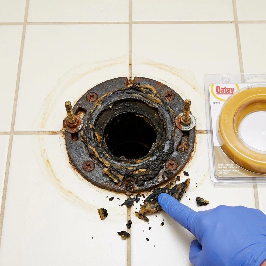 Failed wax ring showing water seepage at the base of a toilet in a Sunderland, MA home